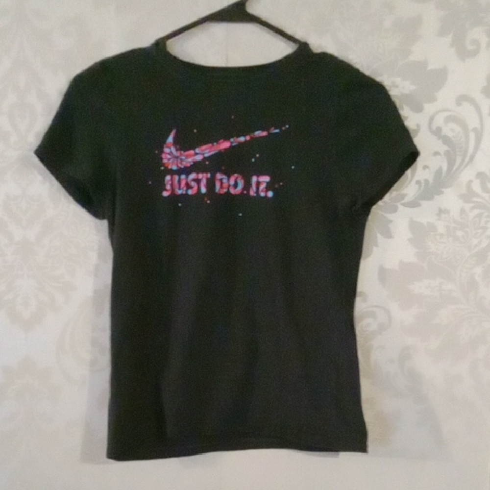 Nike Kids Black Tee with Pink Logo